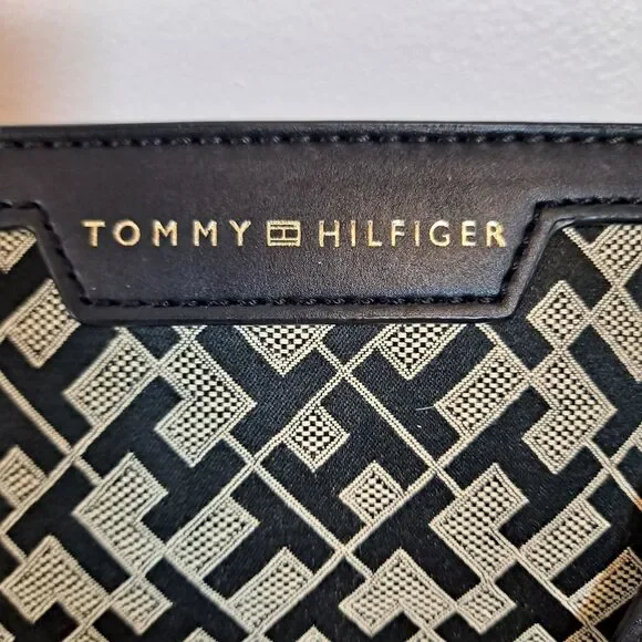 Tommy Hilfiger Shopper Tote Bag Signature TH Pattern Black 9-1/2"×10"×2-1/2" - Picture 15 of 15